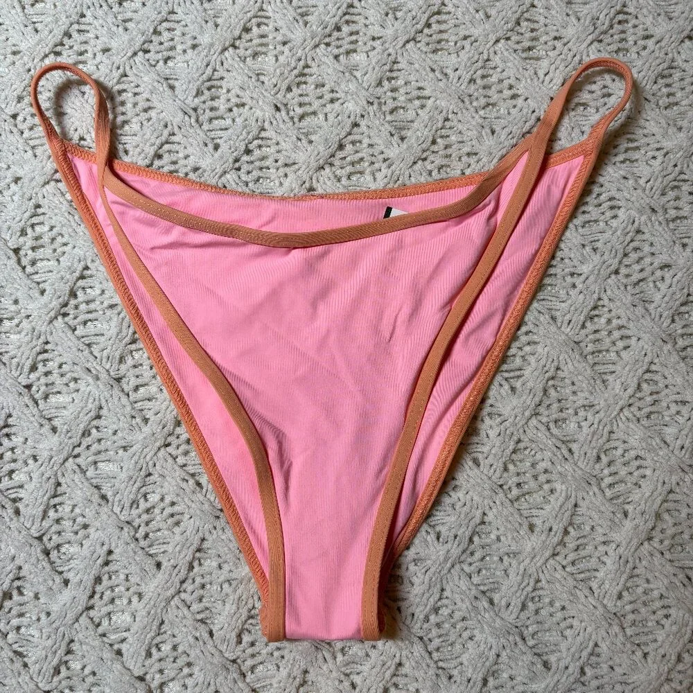 L*Space Bitsy Cut Bikini Bottom Pink/Orange Trim Swimwear‎ – Women’s XL nwot